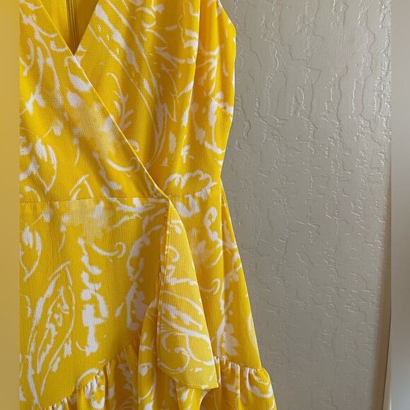Ralph Lauren Lemon Yellow Tiered Wrap Midi Dress - Picture 3 of 6